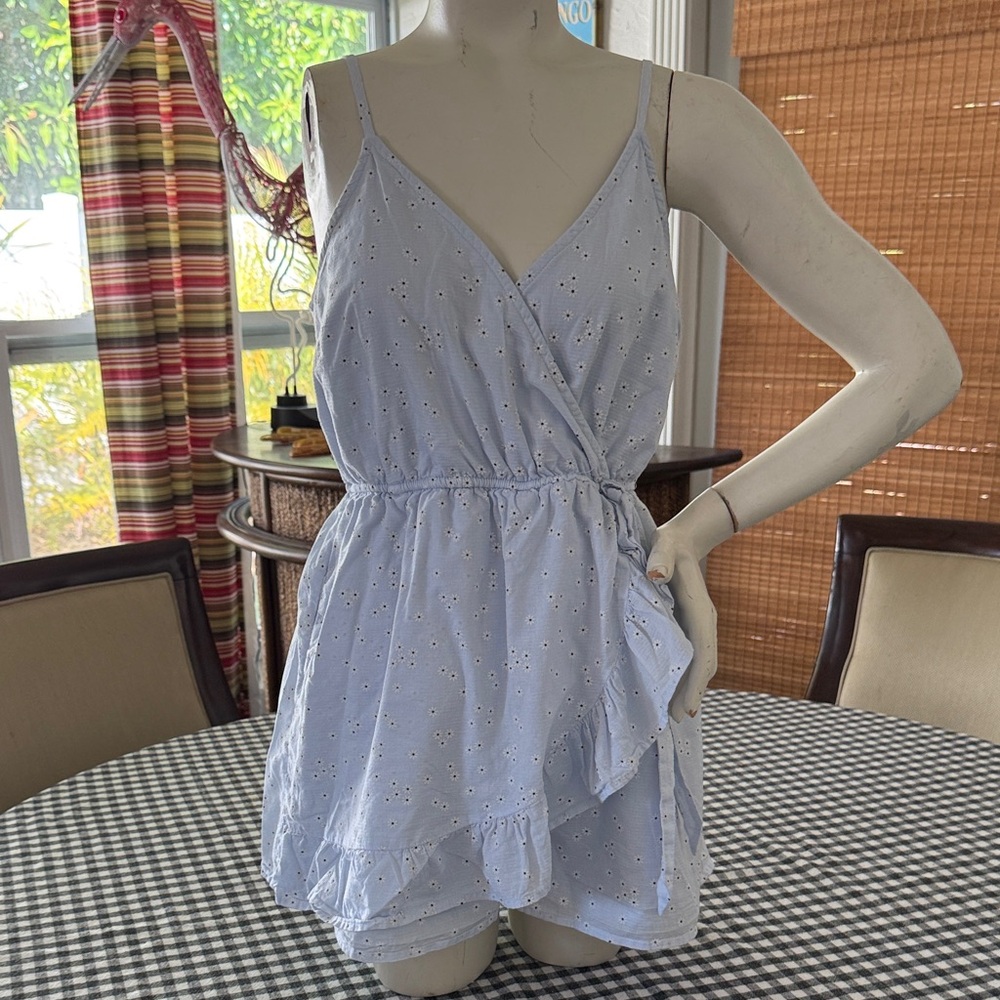 Wild Fable Light Blue Eyelet Wrap Romper